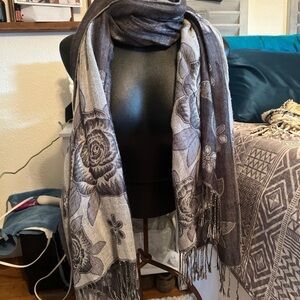 Floral Gray and Black Scarf